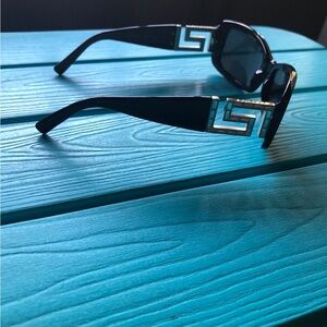 Versace Black Sunglasses with Silver Greek Key Temple